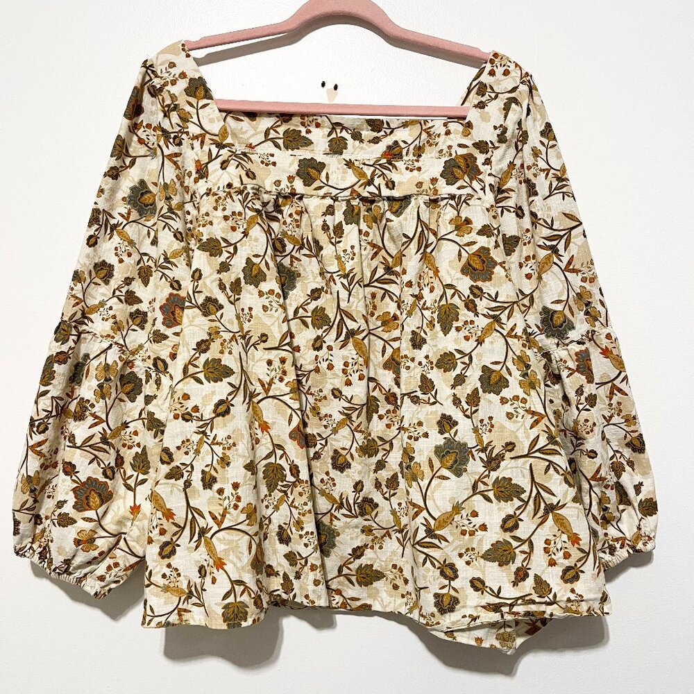 Womens Cotton Peasant Blouse 2X Balloon Sleeve Square Neck Milkmaid Boho